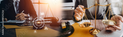 Photography Consultation and conference of professional businesswoman and Male lawyers working and discussion having at law firm in office