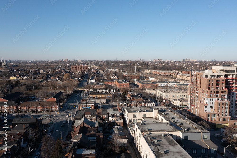 Fototapeta premium Downtown Toronto condos houses and buildings from Lansdowne and Dupont point of view in the air