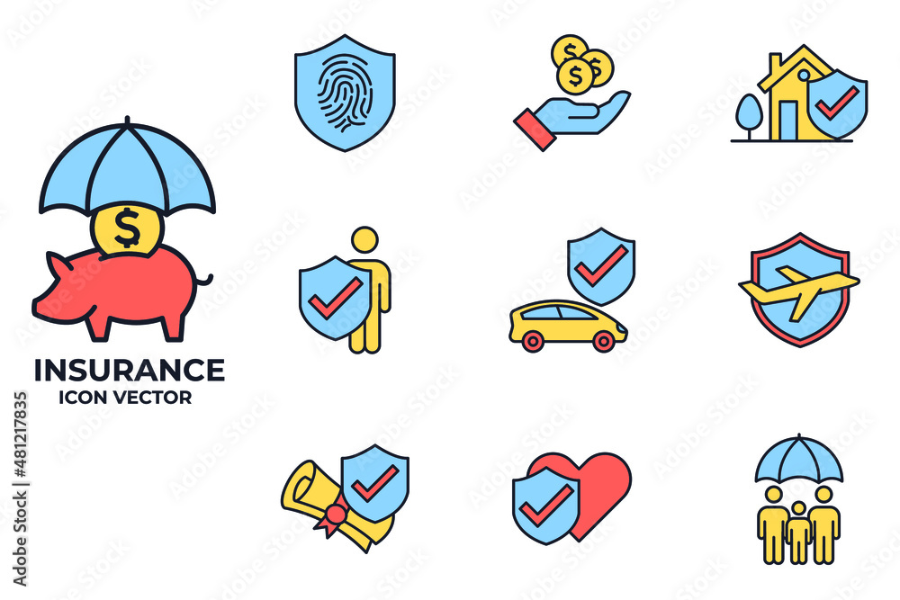 Fototapeta premium Set of Insurance elements icon. Insurance elements pack symbol template for graphic and web design collection logo vector illustration