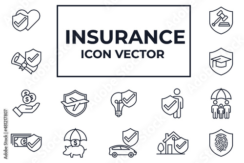 Set of Insurance elements icon. Insurance elements pack symbol template for graphic and web design collection logo vector illustration
