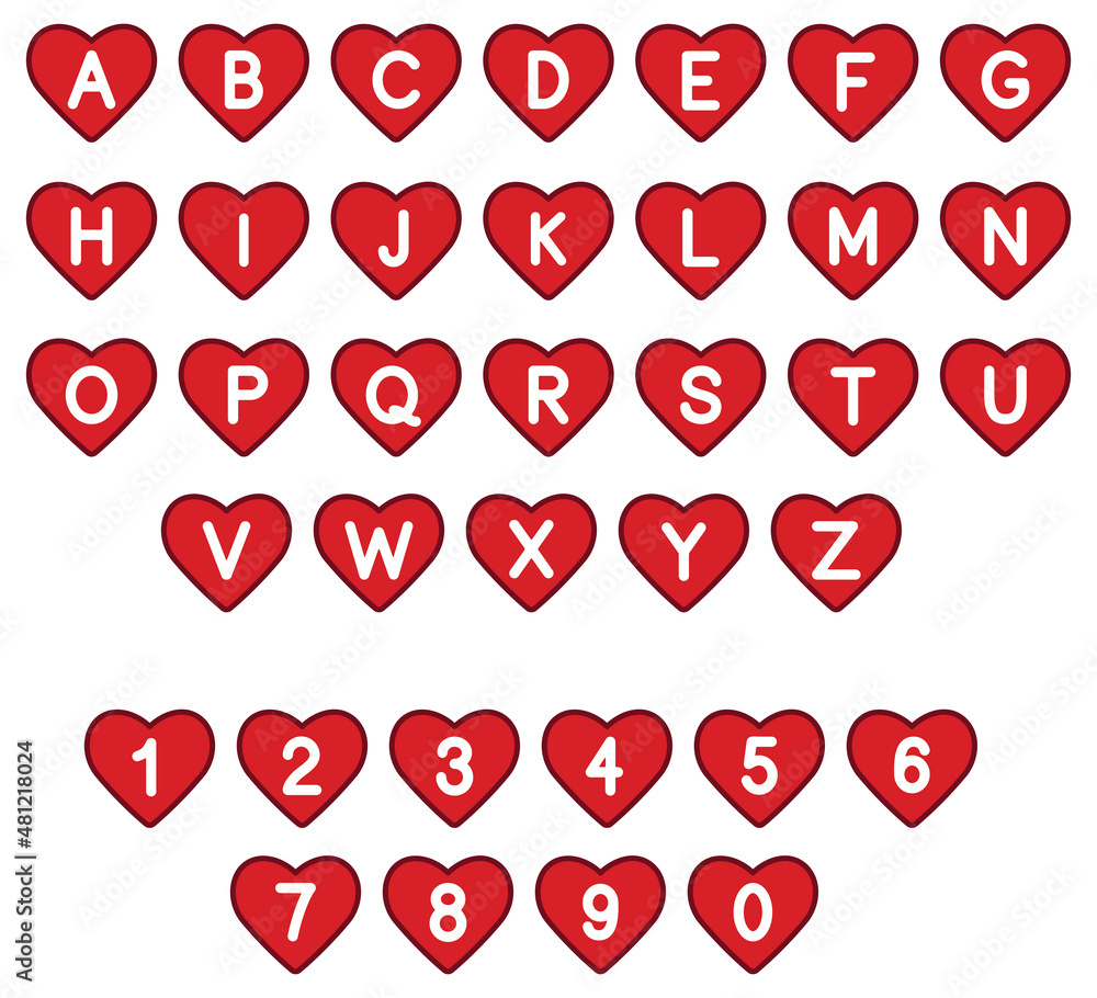 Red Heart Alphabet Letter and Number Clipart Set
