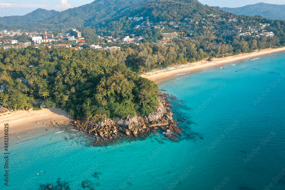 Aerial view of Surin beach in Phuket province in Thailand