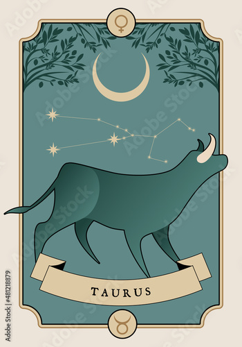 illustration Zodiac sign. Vintage card poster image. planet symbol.