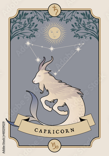 illustration Zodiac sign. Vintage card poster image. planet symbol.