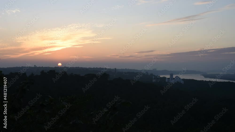 Aerial time lapse view of the landscape in Old Goa,Goa India during sunset Aerial time lapse view of the landscape in Old Goa,Goa India during sunset
