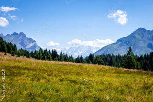 Mountain landscape and Mont Blanc view in La Clusaz, France © daboost