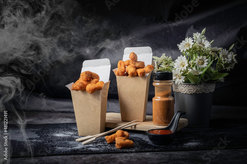 Fotografie Tater tots are sliced, yellow potato chips.