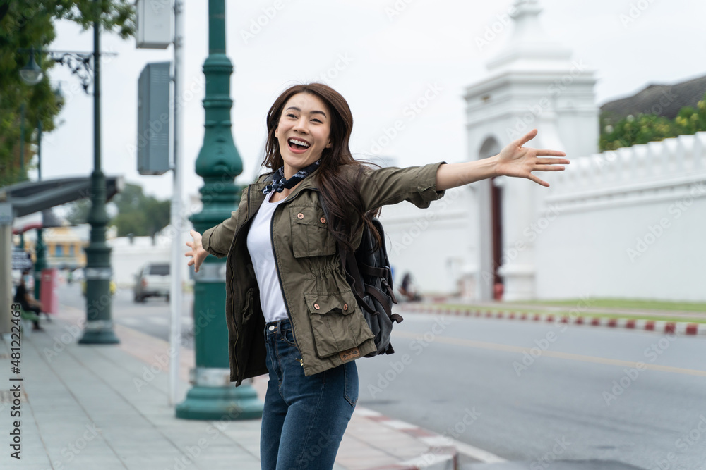 Asian attractive young girl feel freedom travel in the city for trip. Asian attractive young girl feel freedom travel in the city for trip.