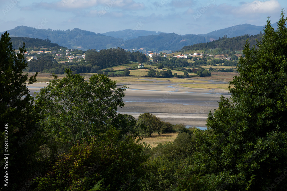 Picturesque landscape of the marshes and sandbanks at low tide in the Ortigueira estuary, Galicia, Spain