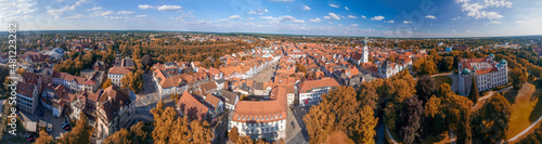 Panoramic aerial view of Celle medieval skyline on a clear sunny day, Lower Saxony - Germany.