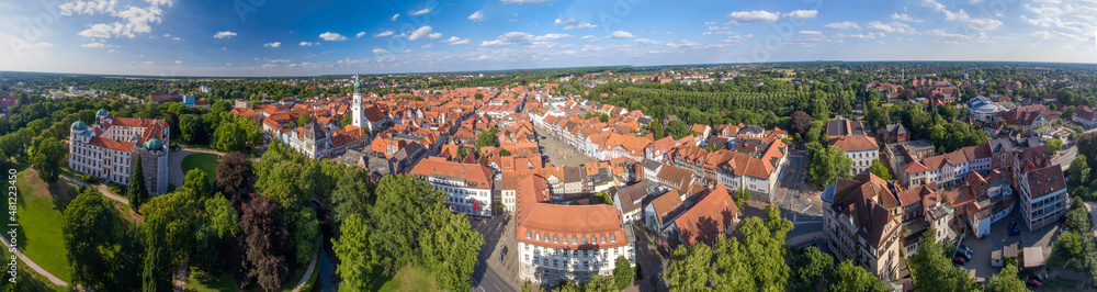 Panoramic aerial view of Celle medieval skyline on a clear sunny day, Lower Saxony - Germany.