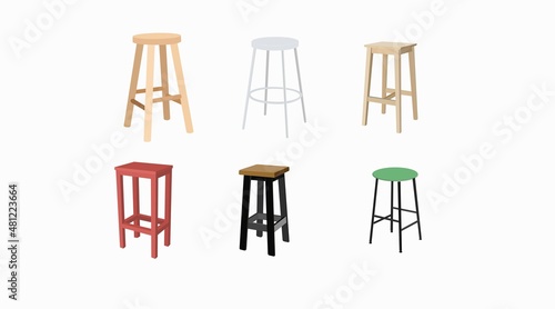Vector isolated Wooden Stools Set, Vector illustration set of different stools