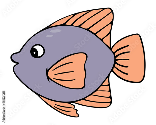 Sea fish. Imperial Angel. Inhabitant of the ocean and aquarium. Color vector illustration. Cartoon style. Exotic fish with tail and fins. Isolated background. Idea for web design, book. photo