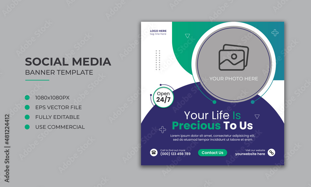 Medical healthcare social media instagram post and web banner template