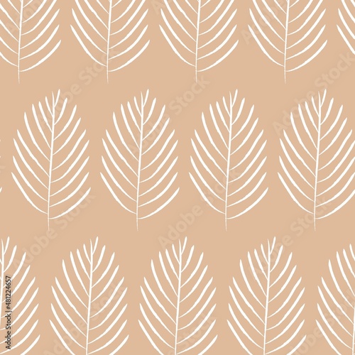 Leaves minimalistic seamless pattern  simple linography style  boho repeat pattern background  ideal for packaging  paper  fabric printing