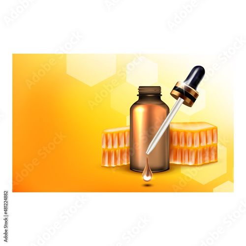 serum honey cosmetics skincare background Gold poster. serum Liquid template. realistic vector illustration