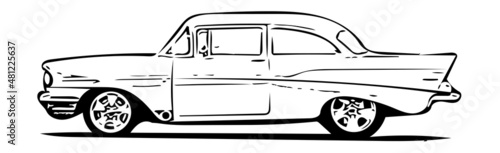 retro vintage car sketch isolated on a white background. classic retro car side view. poster or logo of old muscle car