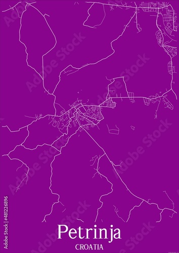 Purple map of Petrinja Croatia. photo