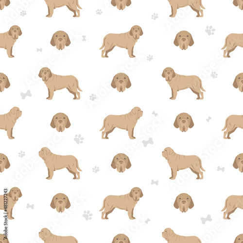 Neapolitan Mastiff  Mastino Neapolitano  seamless pattern. Different poses  coat colors set