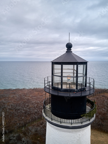 Aerial Drone image of the Sankaty Lighthouse on Nantucket Island Cape Cod currently operated by the USCG
 photo