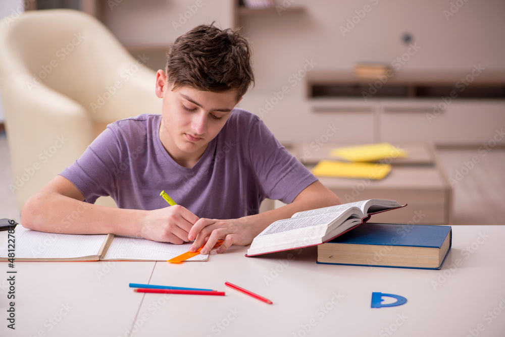 Schoolboy preparing for exams at home Schoolboy preparing for exams at home