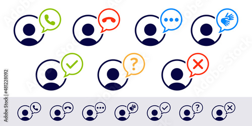 Icons Persons Call In Out Phone Speech Service Outline