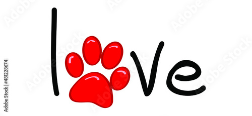 Slagan i love my dog or cat. Cartoon line pattern. Dog's or cats footprint, Funny vector dog quote signs. Lovers silhouette. Animals day Funny footsteps or steps. Pet paw step slogans