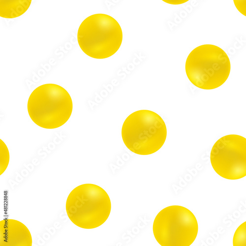 Seamless pattern of yellow dragee pills. Vector illustration template on white background.