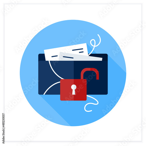 News leak flat icon. Unsanctioned release of confidential information to news media. Premature information publication.Censorship concept. 3d vector illustration