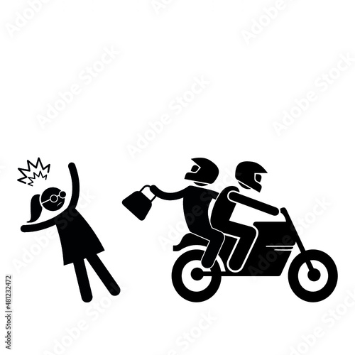 Attempted Bag Snatch Concept, Street Crime on White Background, Theft that involves snatching women's handbags Vector Icon Design