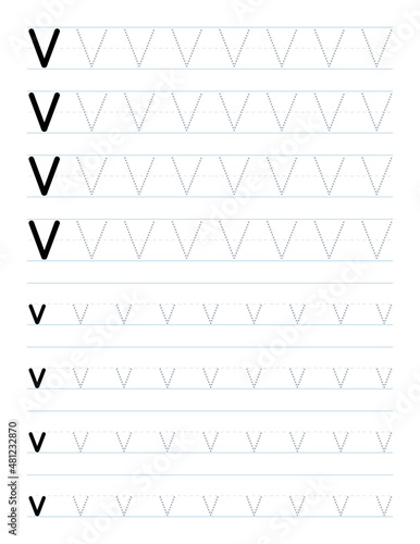 Tracing letter v worksheet for kids