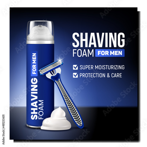 foam cream gel poster male. soap background. hair foam cream spray. realistic vector illustration