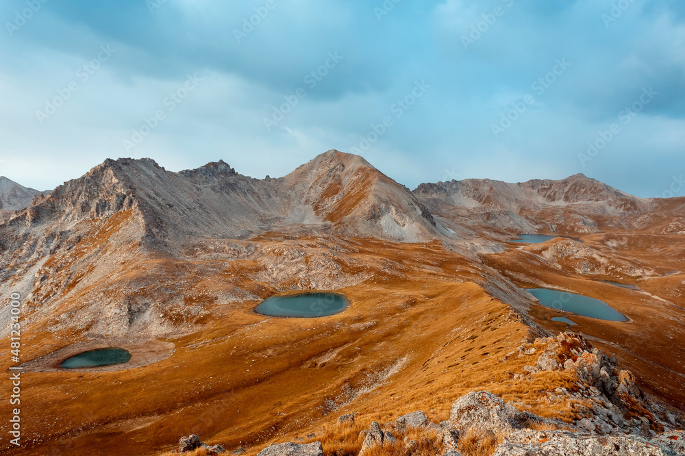 Landscape with lake and mountains. Kensu gorge, Kazakhstan