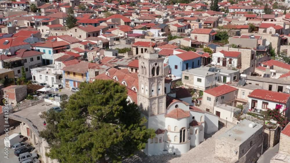 Church of Holy Cross, Pano Lefkara close Up aerial view. Traditional Cyprus village Church of Holy Cross, Pano Lefkara close Up aerial view. Traditional Cyprus village