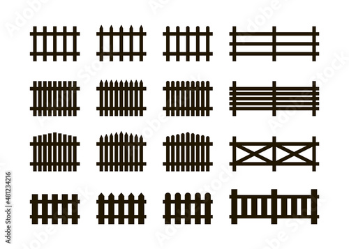 Vászonkép Black silhouette fences, wooden decorative border, graphic boundary