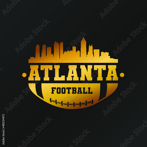 Atlanta, GA, USA American Football Gold Skyline City Silhouette Vector. Golden Design Style Icon Symbols. Sport America Ball.