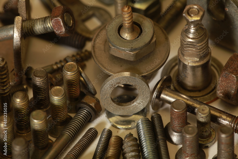 pile of bolts, screws and nuts, metalwork fixture -up pile of bolts, screws and nuts, metalwork fixture -up