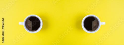 Fotografering Collage of coffee cup on the yellow background