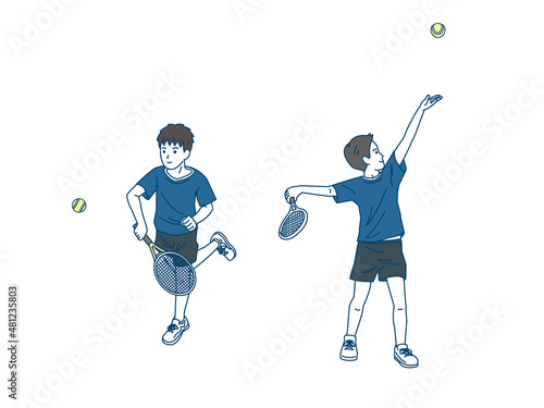 テニス　男子テニス部　クラブ活動　部活　スポーツ　男の子　全身　イラスト