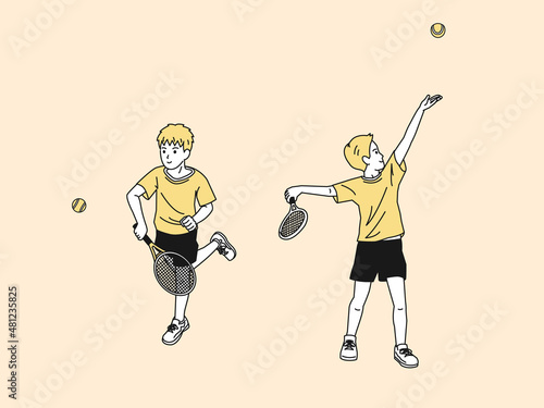 テニス　男子テニス部　クラブ活動　部活　スポーツ　男の子　全身　イラスト