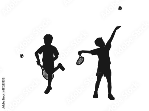 テニス　シルエット　男子テニス部　クラブ活動　部活　スポーツ　男の子　イラスト