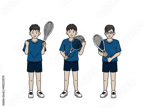 テニス　男子テニス部　クラブ活動　部活　スポーツ　男の子　全身　イラスト