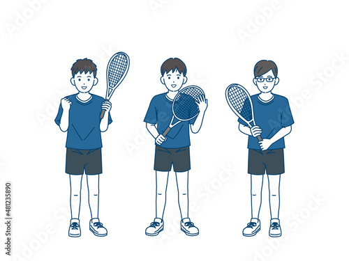 テニス　男子テニス部　クラブ活動　部活　スポーツ　男の子　全身　イラスト