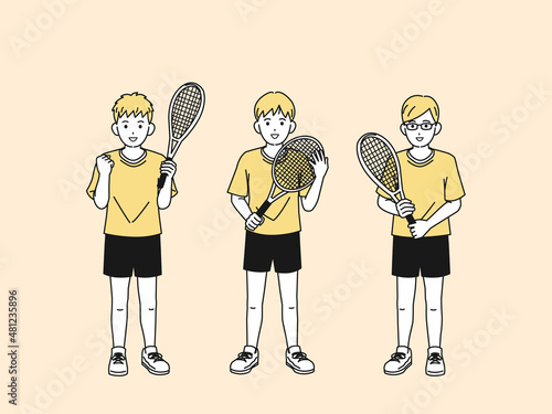 テニス　男子テニス部　クラブ活動　部活　スポーツ　男の子　全身　イラスト