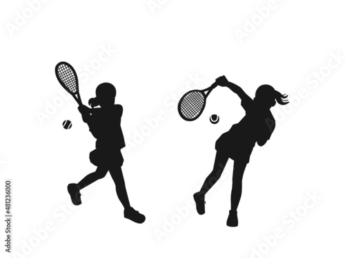 テニス　シルエット　女子テニス部　クラブ活動　部活　スポーツ　女の子　イラスト