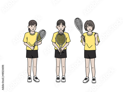 テニス　女子テニス部　クラブ活動　部活　スポーツ　女の子　全身　イラスト
