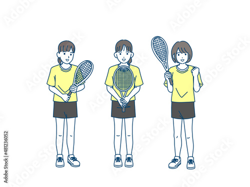 テニス　女子テニス部　クラブ活動　部活　スポーツ　女の子　全身　イラスト