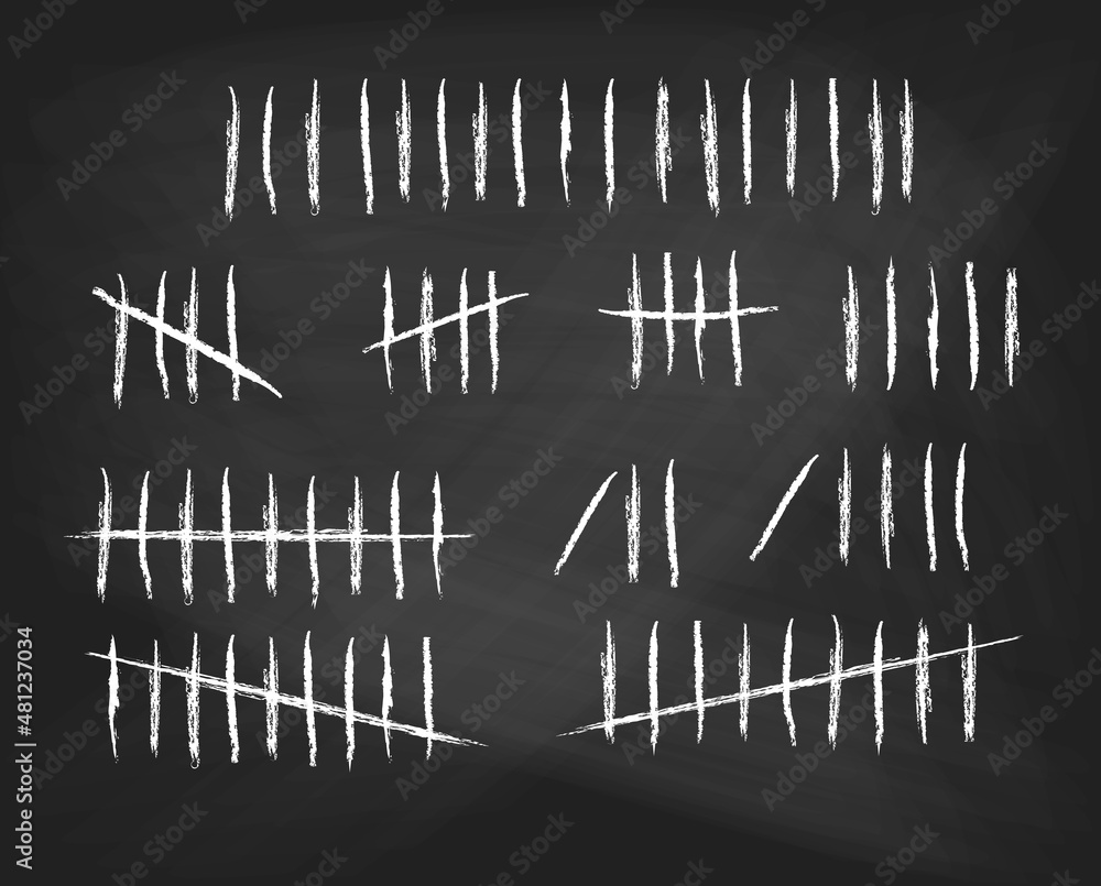 Obraz Tally Marks Set On School Black Chalkboard Collection Of White Obraz Tally Marks Set On School Black Chalkboard Collection Of White