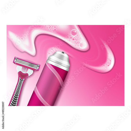 foam cream gel poster female. shaving foam cream bottle. clean bath. realistic vector illustration