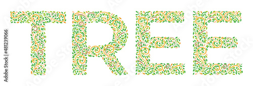 Word Tree in indian ornament in oriental style on a white. Lettering with incredible ethnic ornament